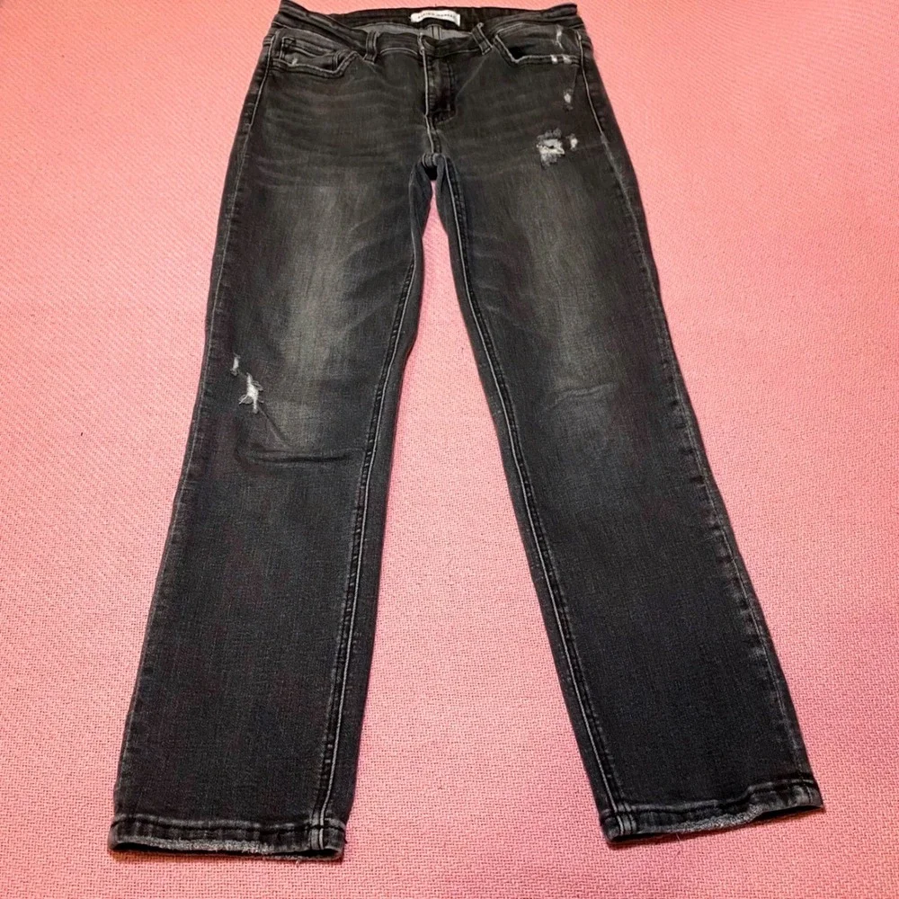 Flying Monkey Womens Distressed Straight Leg Jeans Faded‎ Black Size 29